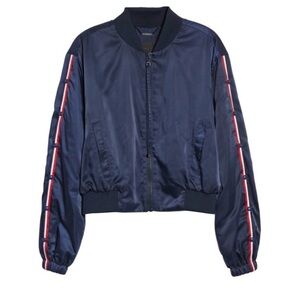 Kendall & Kylie Navy Bomber Jacket with Red Stripes